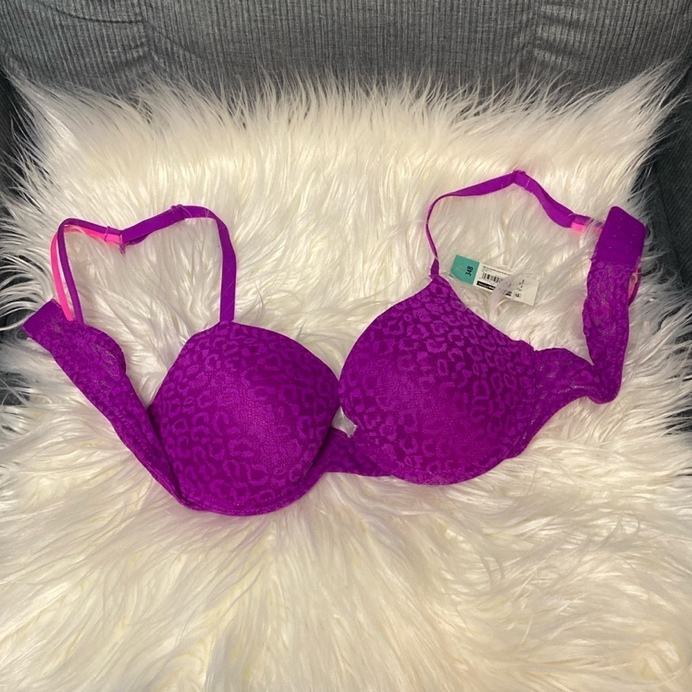 NWT No Boundaries Allover Lace Push Up Bra Purple 34B